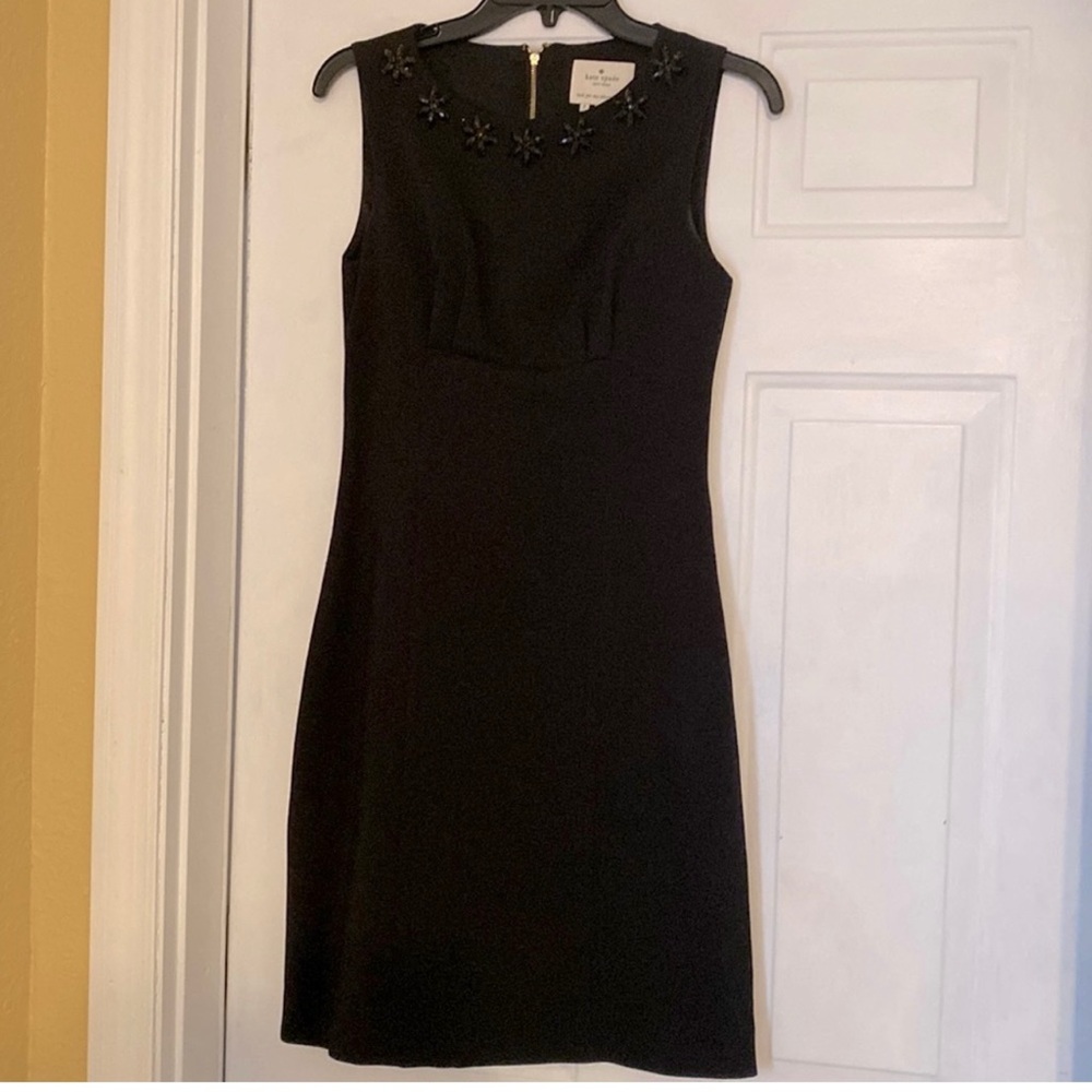 Gorgeous Kate Spade Black dress with beaded neckline and gold back zipper 2